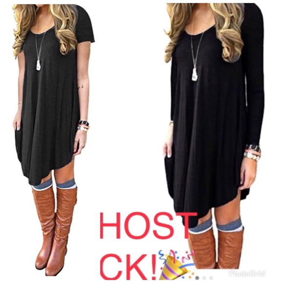 Dresses & Skirts - 💕HP!💕Casual T-shirt Dress Black short/long slv